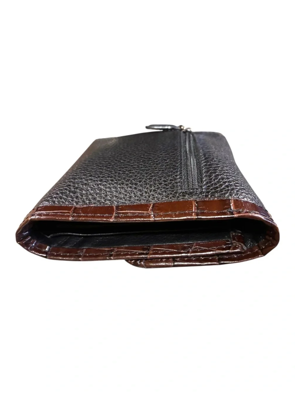 Brighton Black & Brown Leather Organizer Wallet Crossbody | Croc Embossed